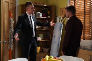 WARNING: Embargoed for publication until 00:00:01 on 28/09/2019 - Programme Name: EastEnders - July - September - 2019 - TX: 27/09/2019 - Episode: EastEnders - July - September - 2019 - 5997 (No. 5997) - Picture Shows: *NOT FOR USE PRE-TX WITHOUT PRIOR APPROVAL* A drunken Callum is upset about Whitney Callum Highway (TONY CLAY), Ben Mitchell (MAX BOWDEN) - (C) BBC - Photographer: Kieron McCarron