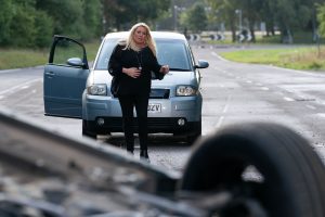 Pregnant Sharon Mitchell was lucky she wasn't involved in the accident herself (Credit: BBC)