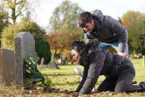 Leo demands she apologises EastEnders Tony's grave 