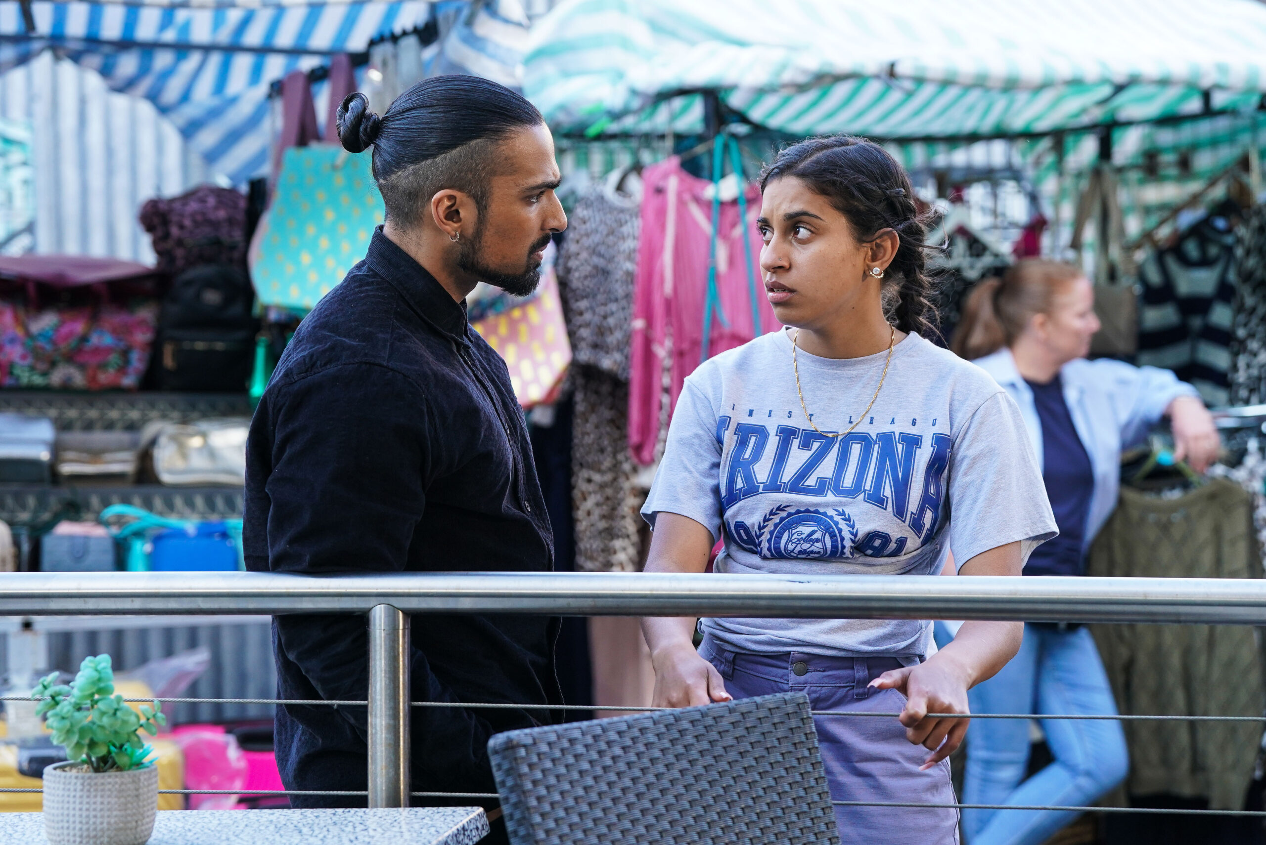 Ravi talks to Avani on the market in EastEnders