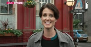 Heather Peace smiling on an interview with Lorraine 