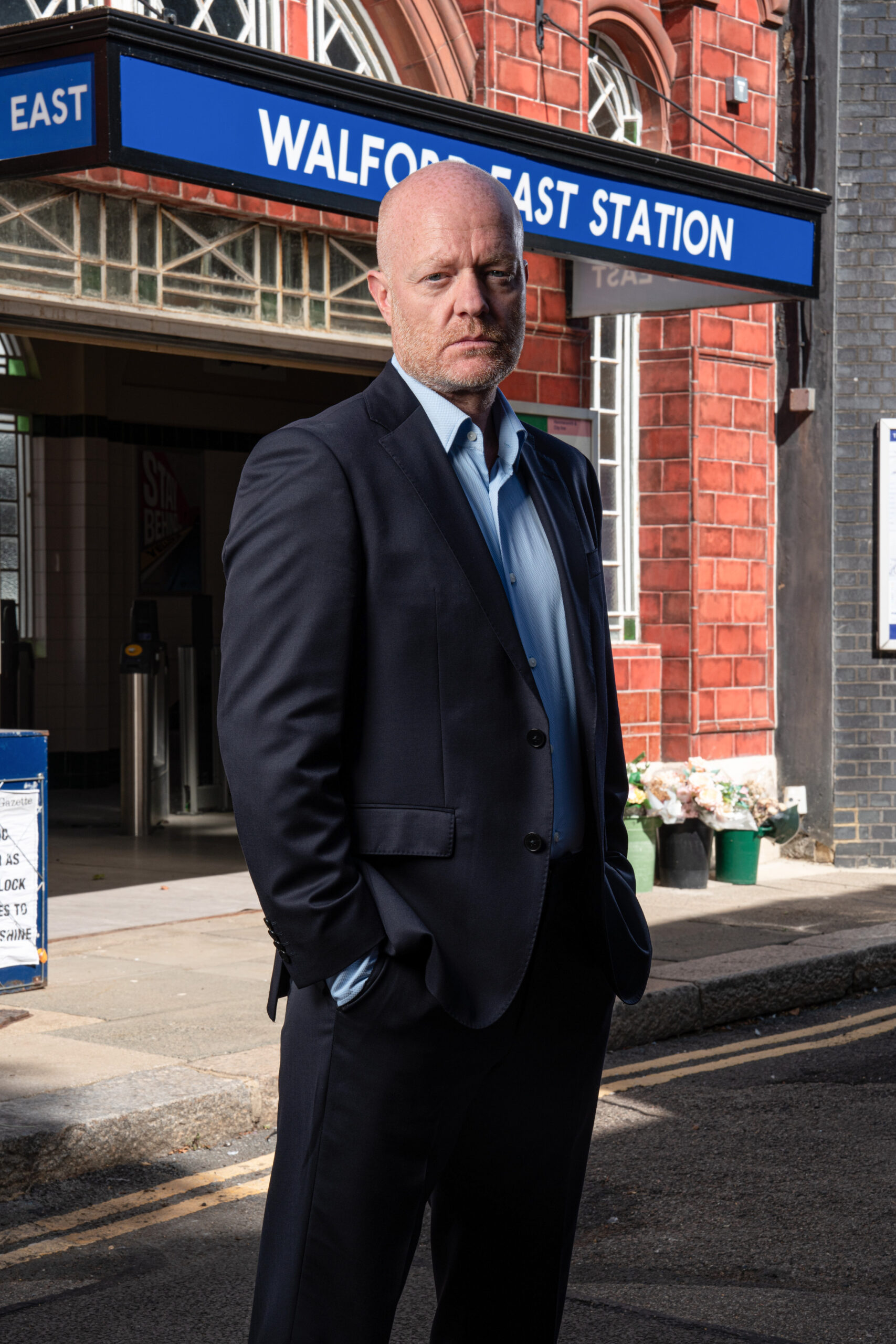 Max Branning outside Walford tube station in an EastEnders publicity shot