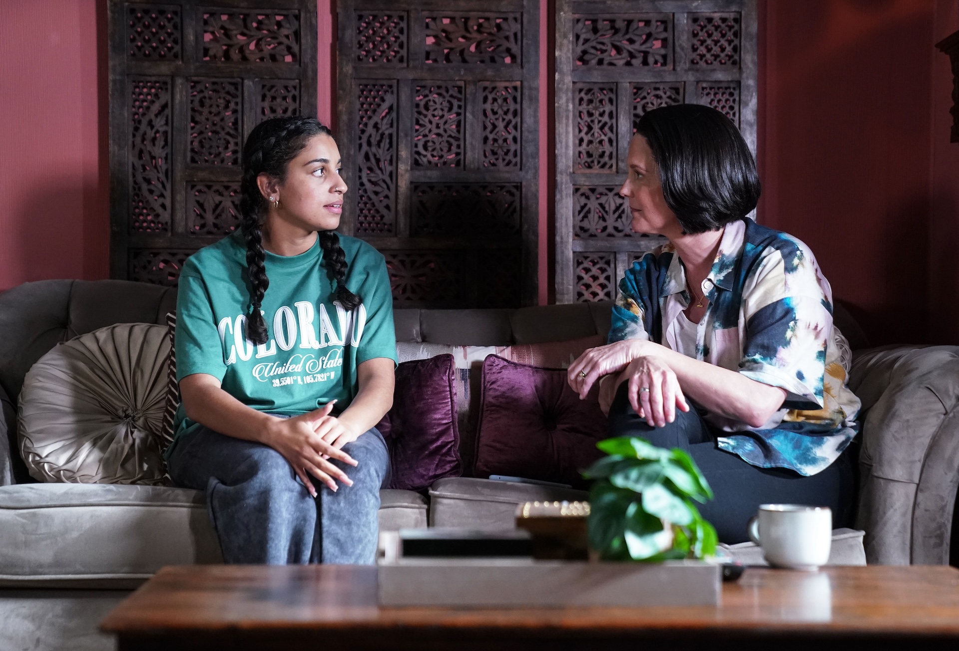 Eve and Avani sit down to talk in EastEnders