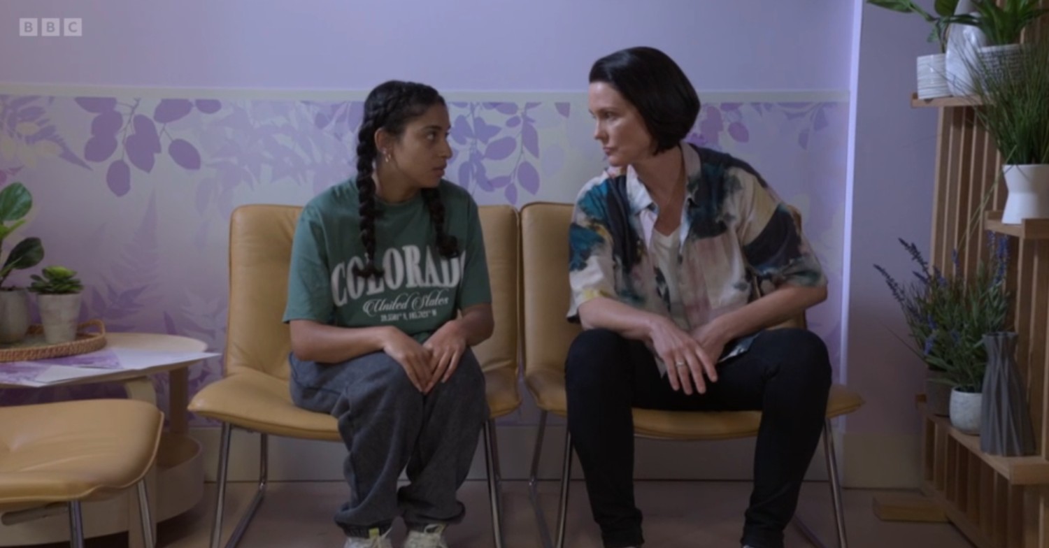 Eve and Avani in the clinic on EastEnders tonight