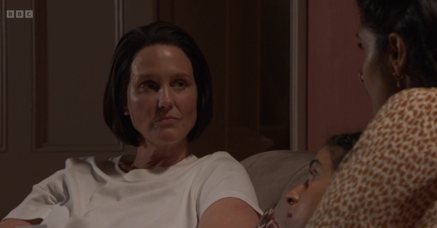 Eve looks worried on EastEnders