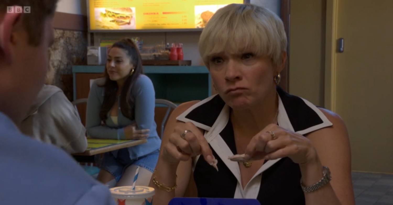 Nicola eating chicken 