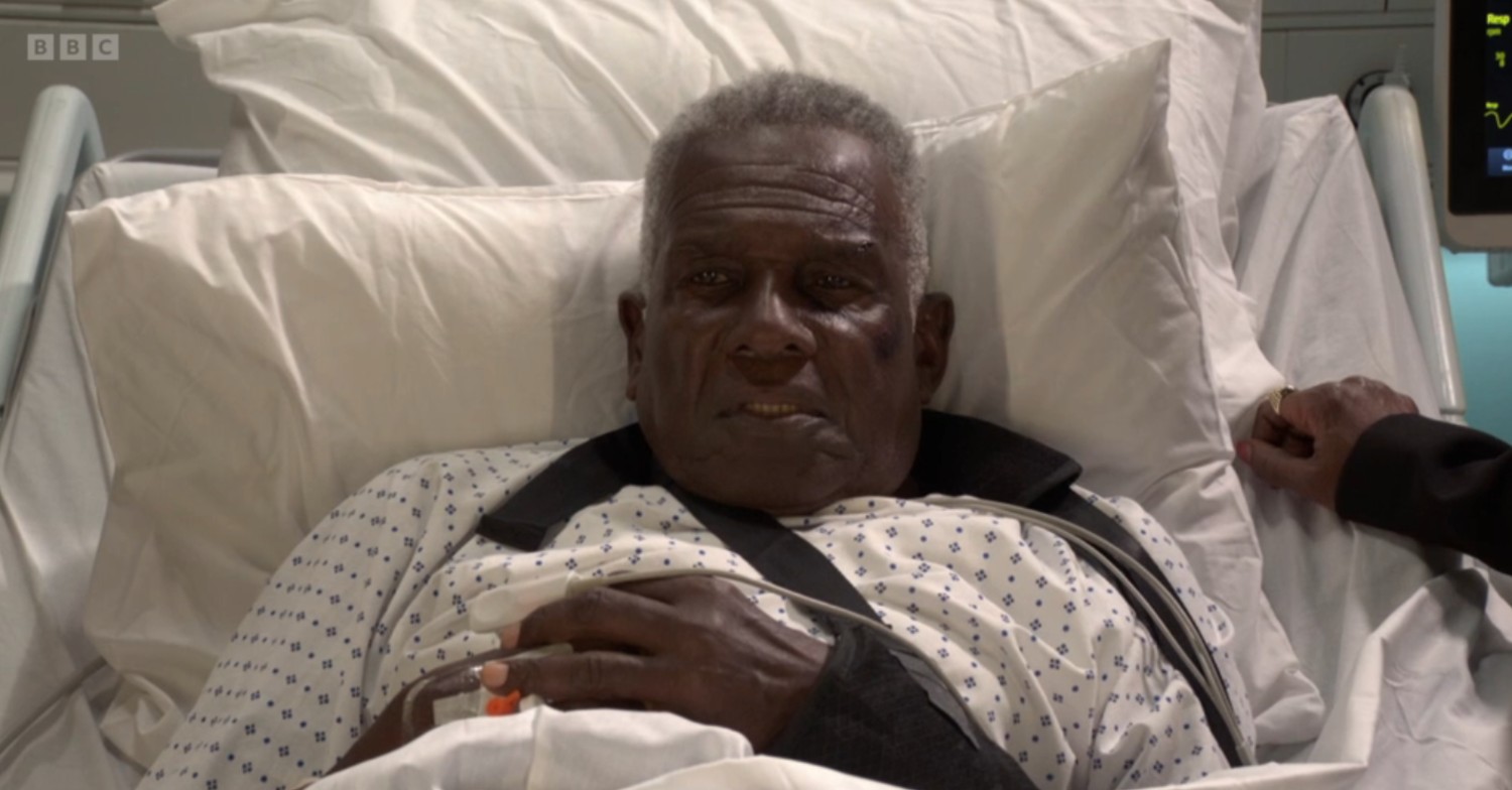Patrick looks miserable in hospital 