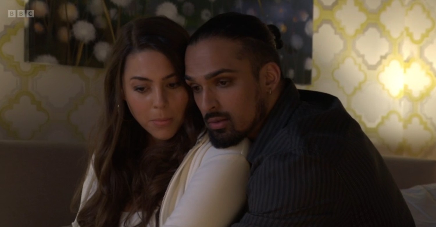 Ravi and Priya hug tenderly on EastEnders