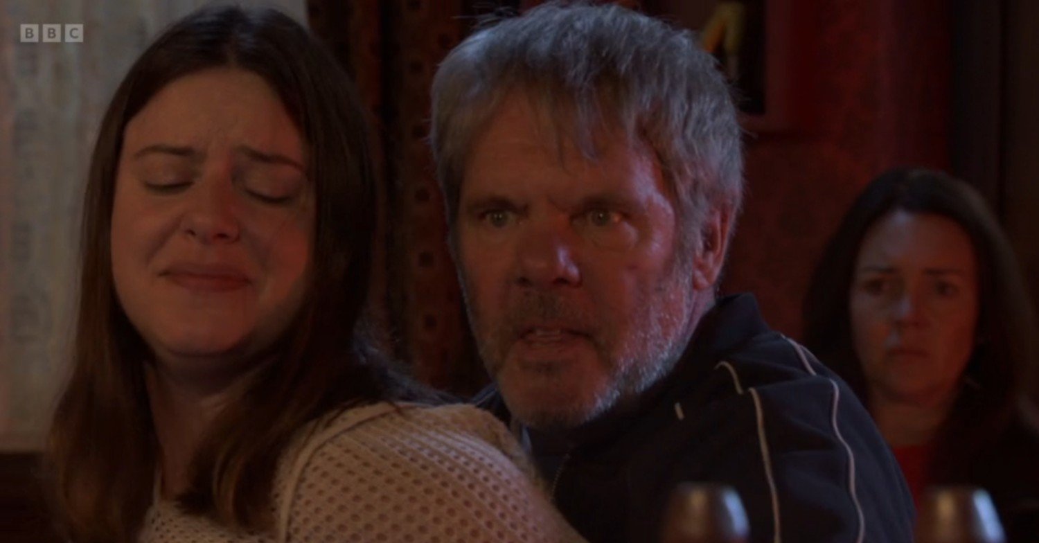Dolan holding Zoe hostage with a knife on EastEnders tonight