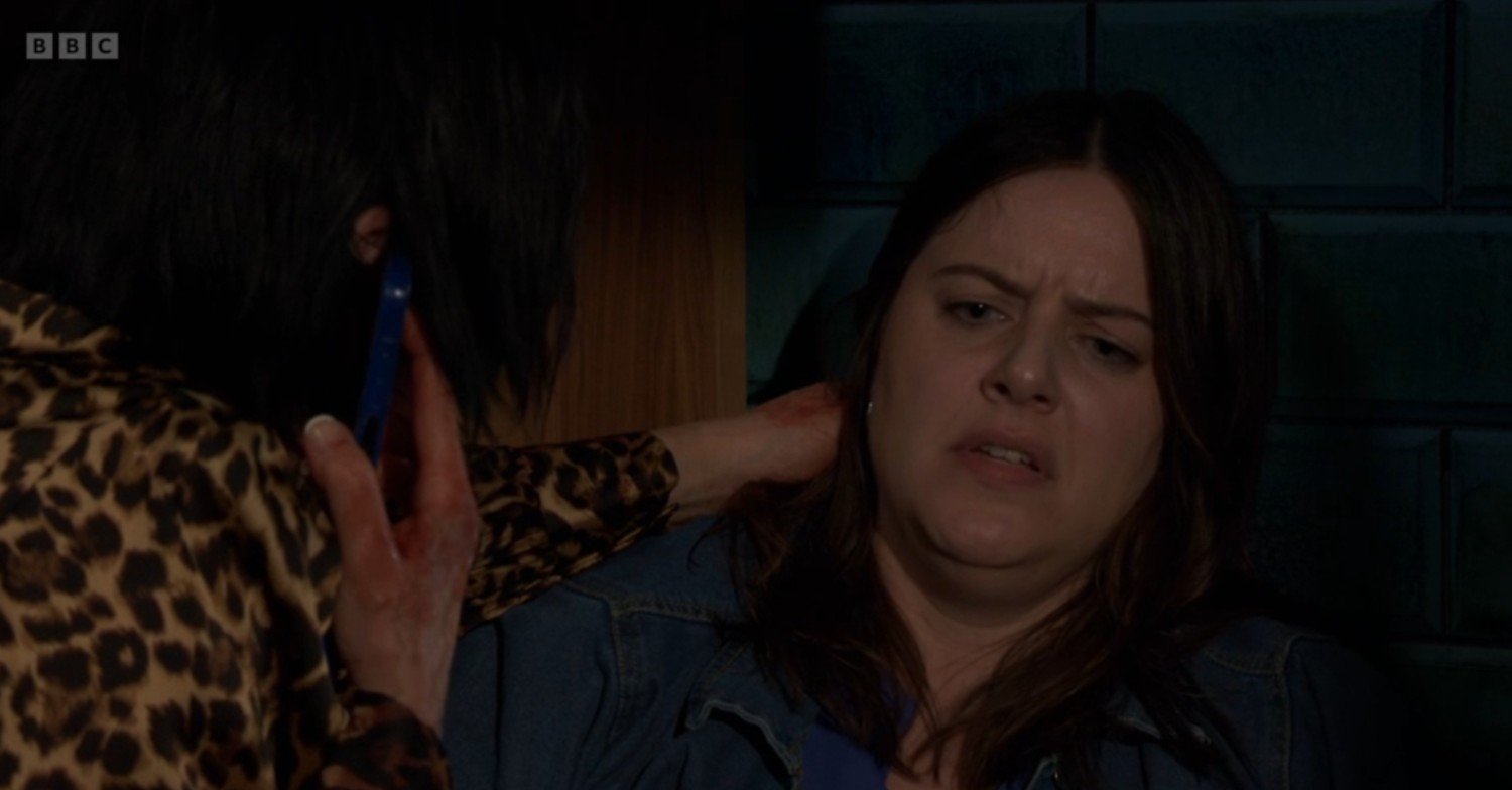 Zoe in pain after being shot on EastEnders tonight