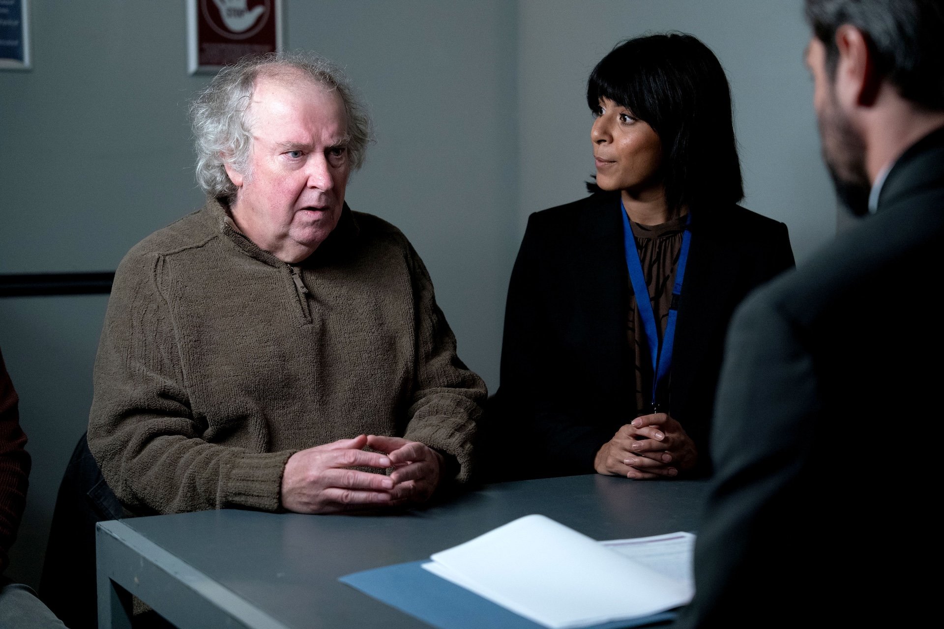 Nigel being interviewed by police in EastEnders