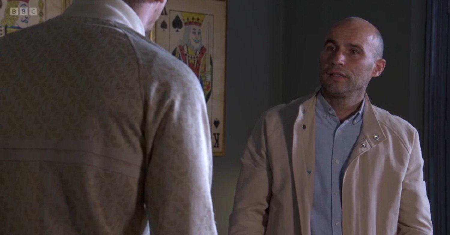 Stressed-out Teddy talks to Harry on EastEnders tonight