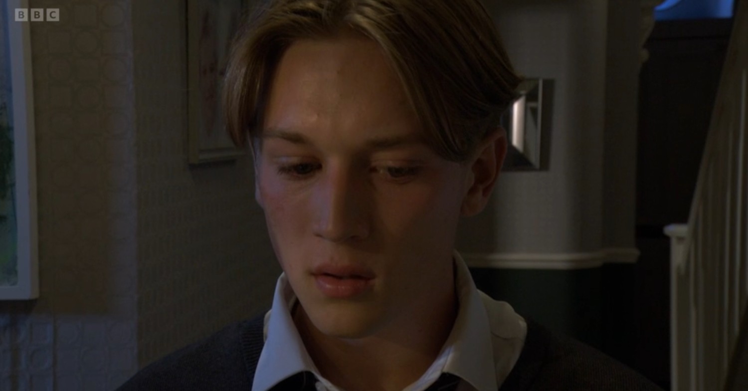 Joel looks upset on EastEnders tonight