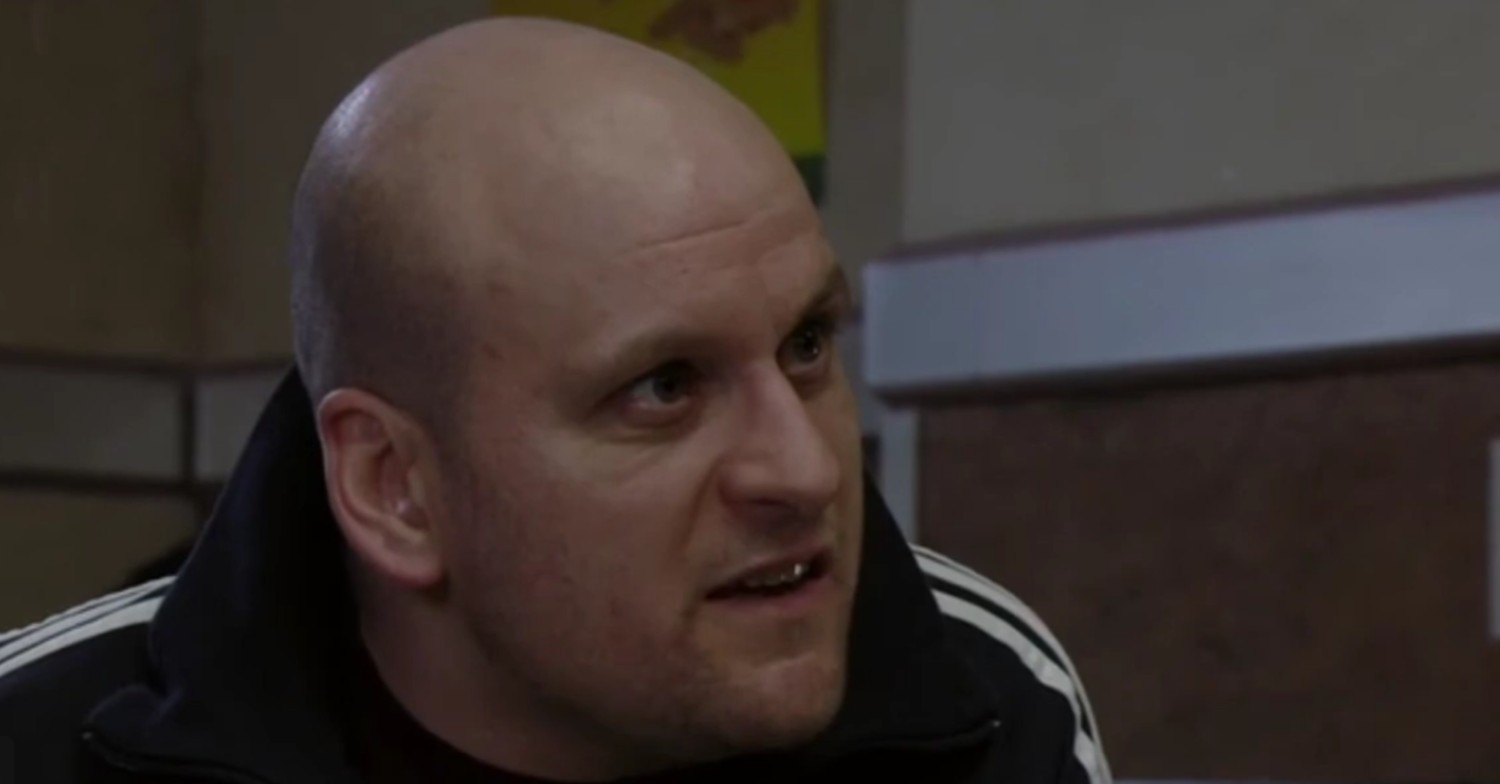Stuart looks aggressive on EastEnders in 2018