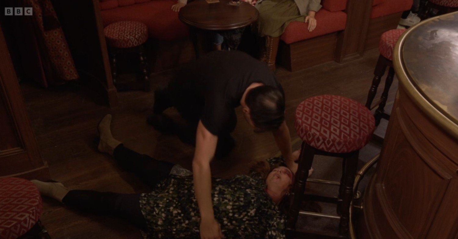 Vicki on the floor of the Queen Vic