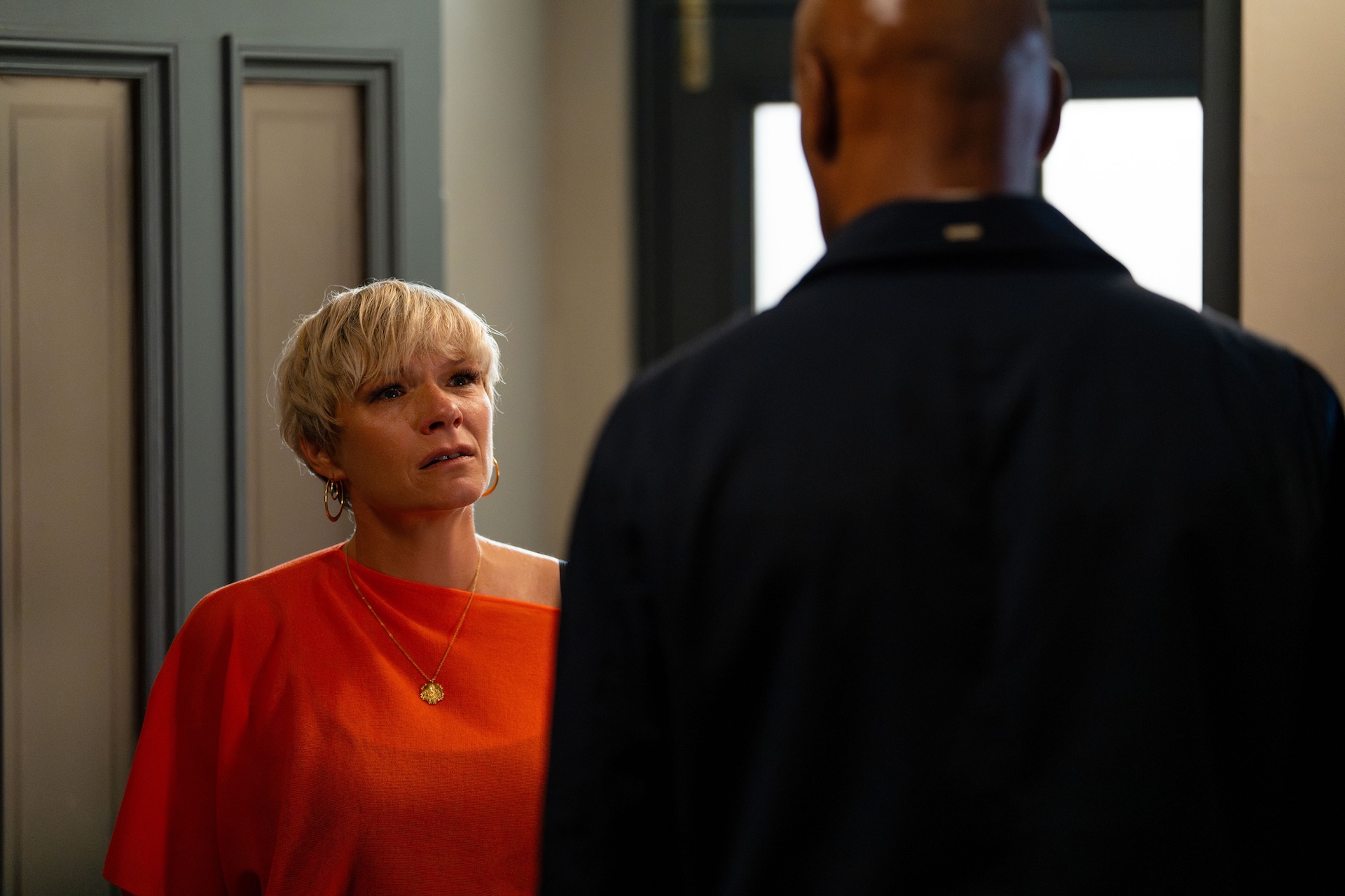 Nicola talking to George on EastEnders