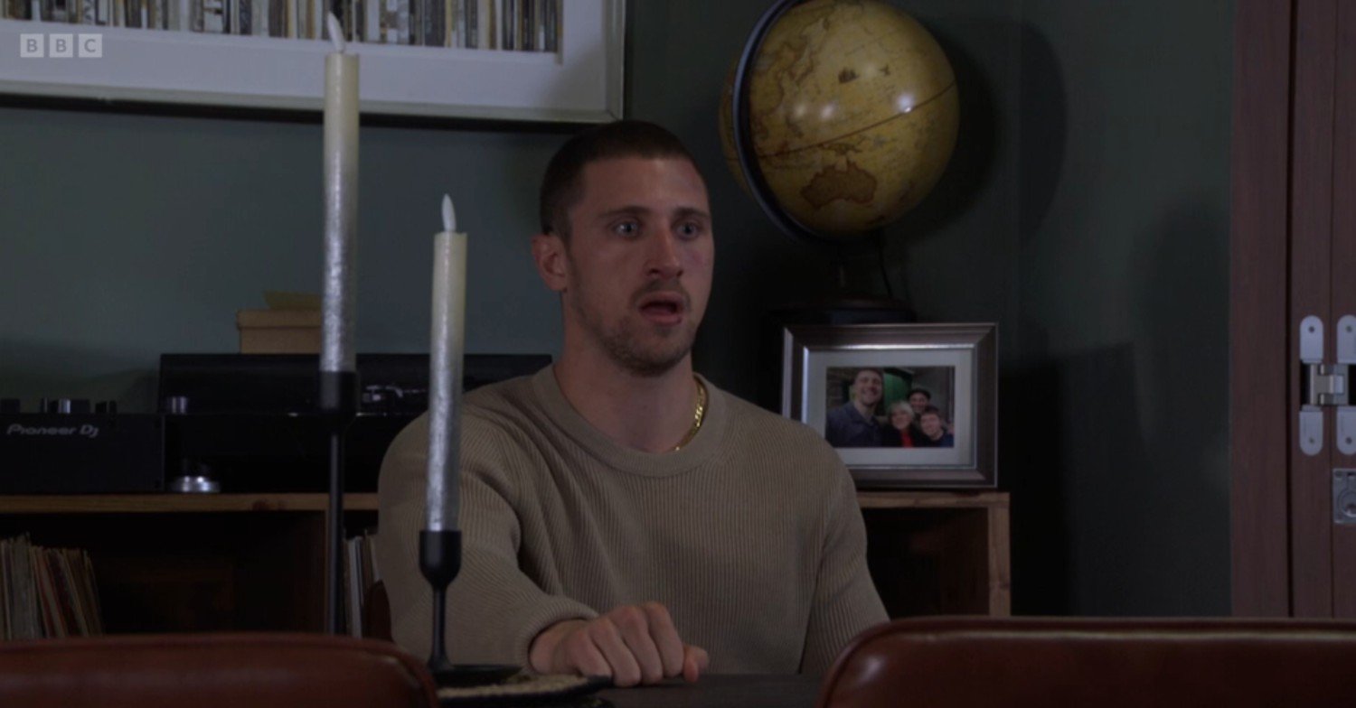 Harry sits, mouth gaping on EastEnders