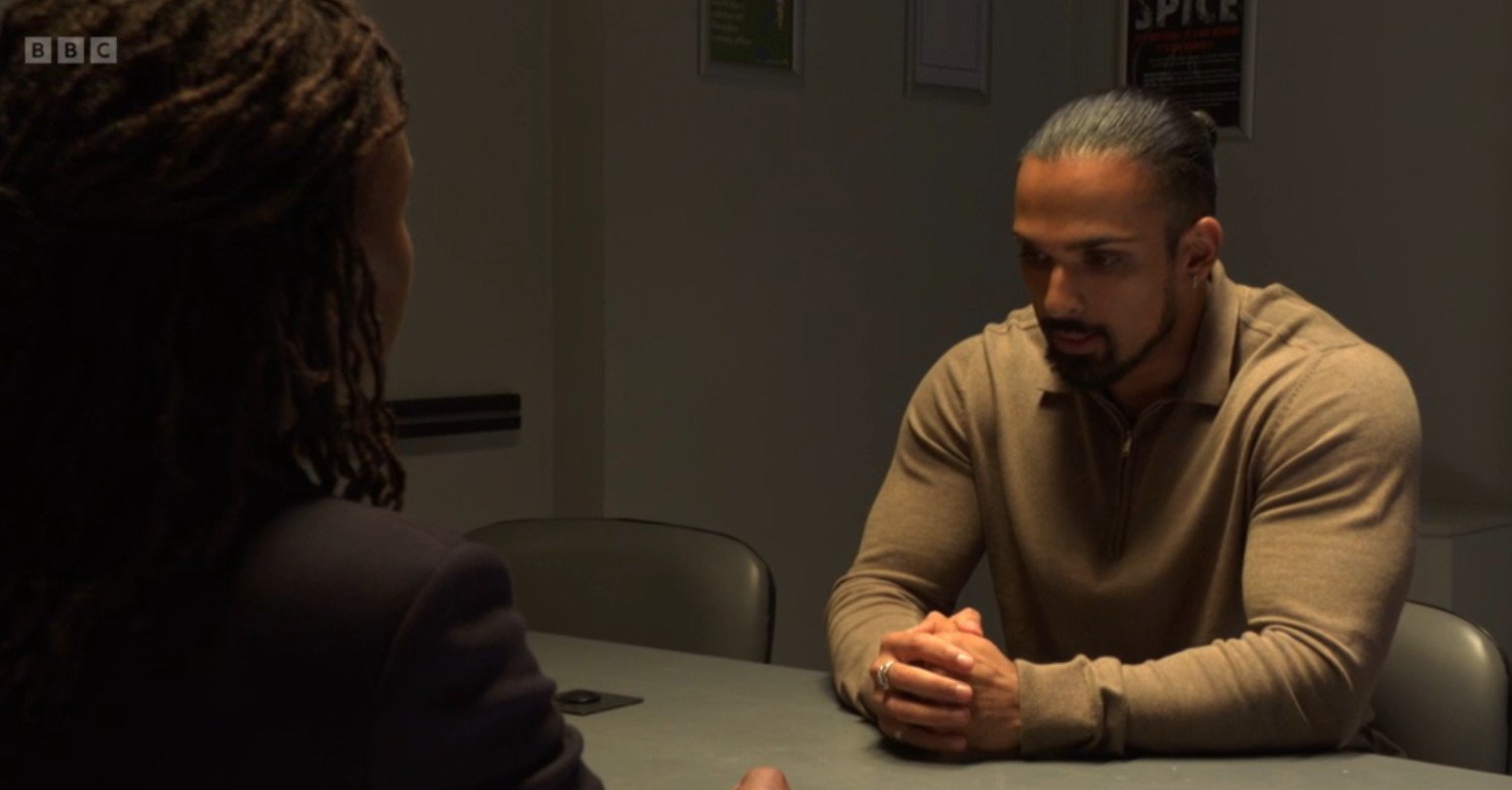 Ravi talking to the police in EastEnders