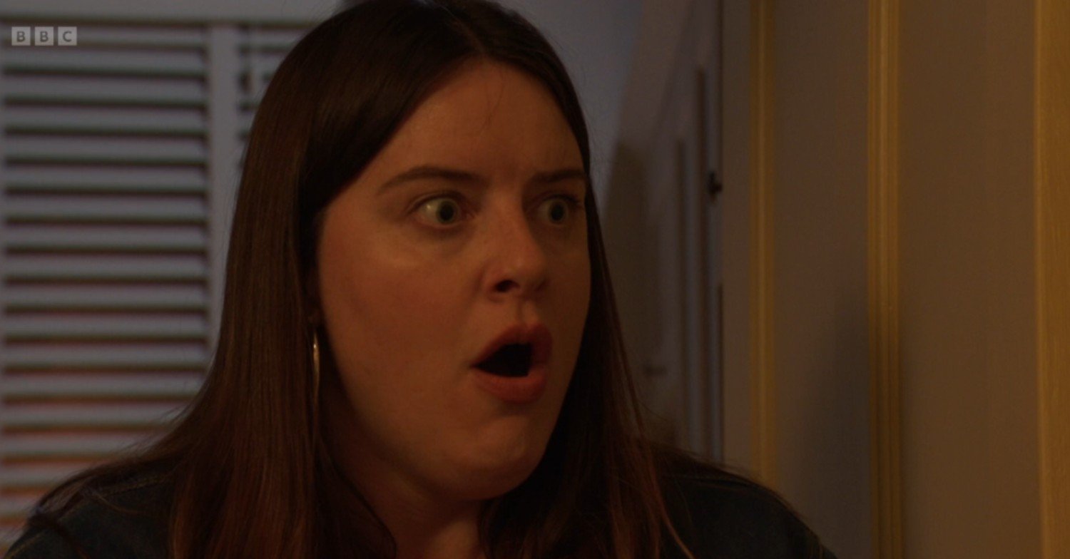 Zoe looks terrified on EastEnders 