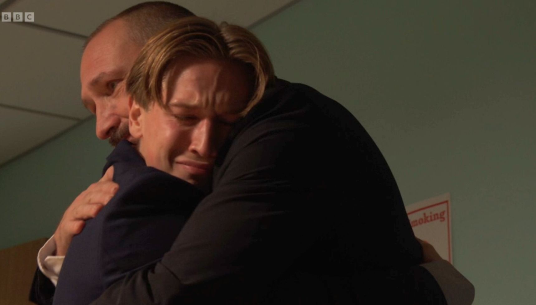 Ross hugs Joel in EastEnders