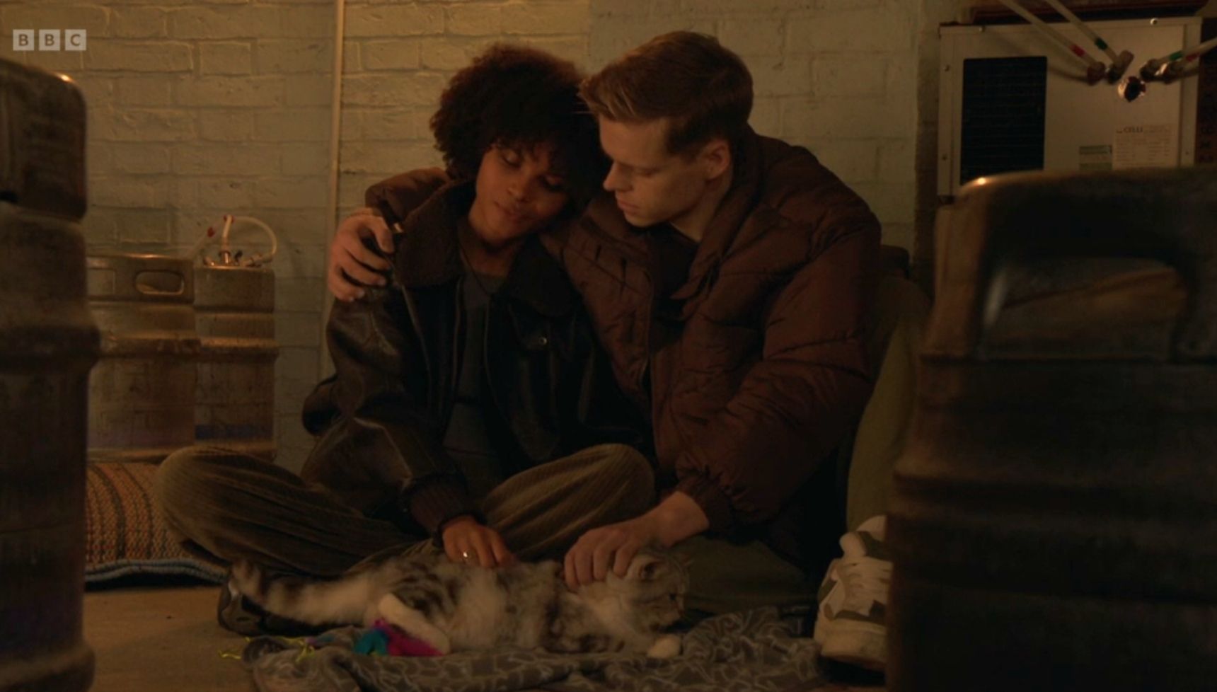 Oscar comforts Jasmine in EastEnders