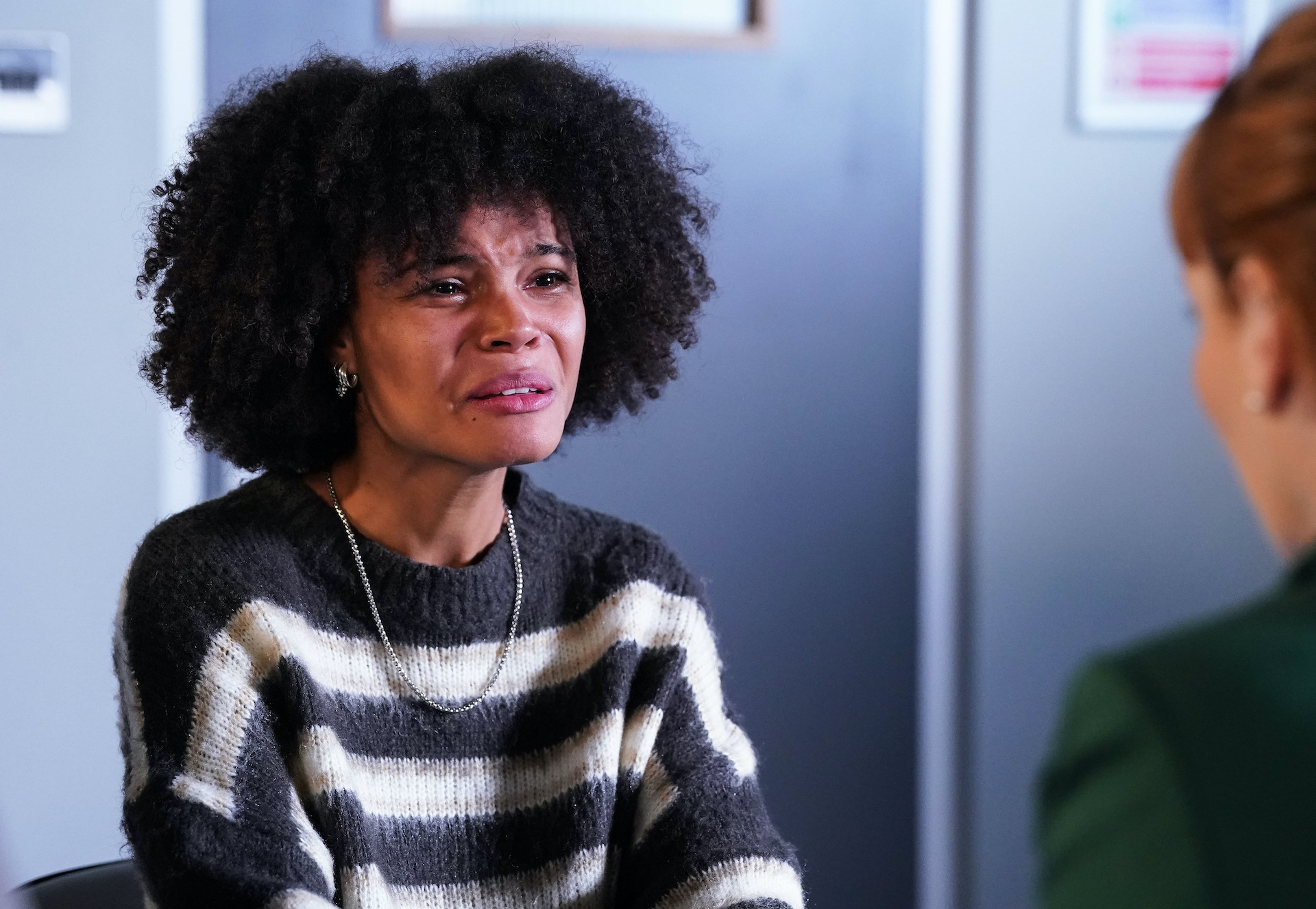 Jasmine crying as she is questioned by the police 