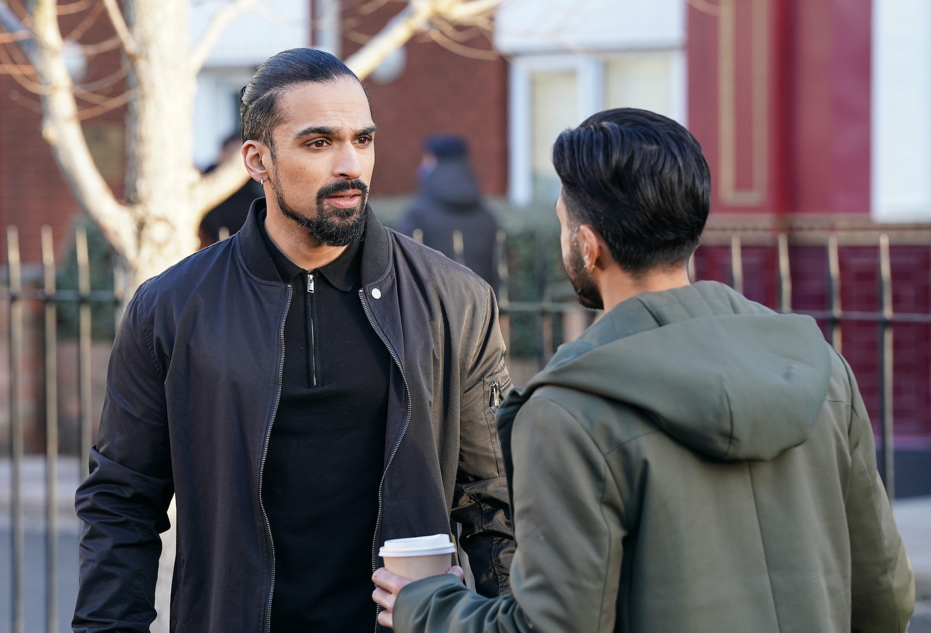 Ravi talking to Vinny in the Square in EastEnders spoilers 