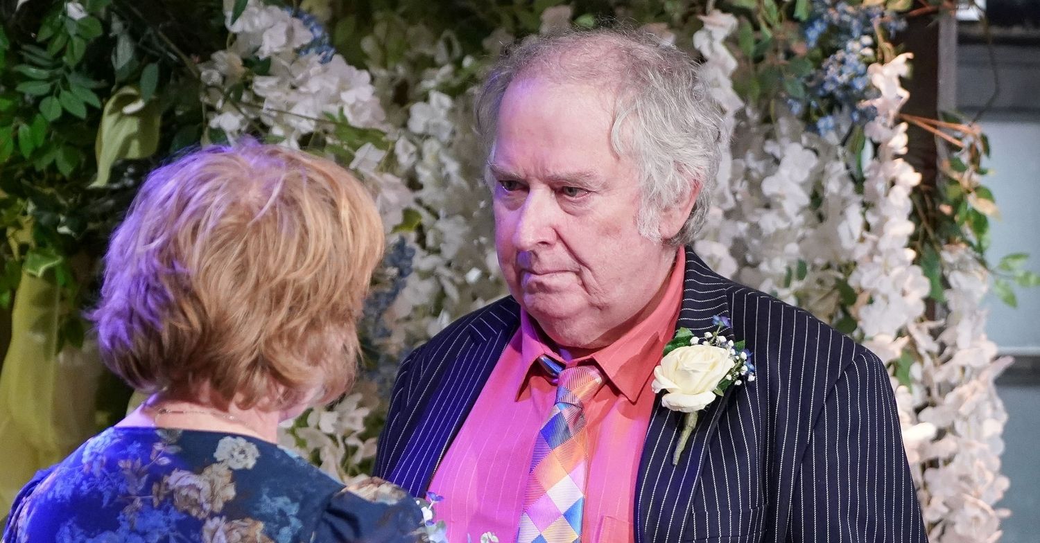 Nigel looking confused at his vow renewal