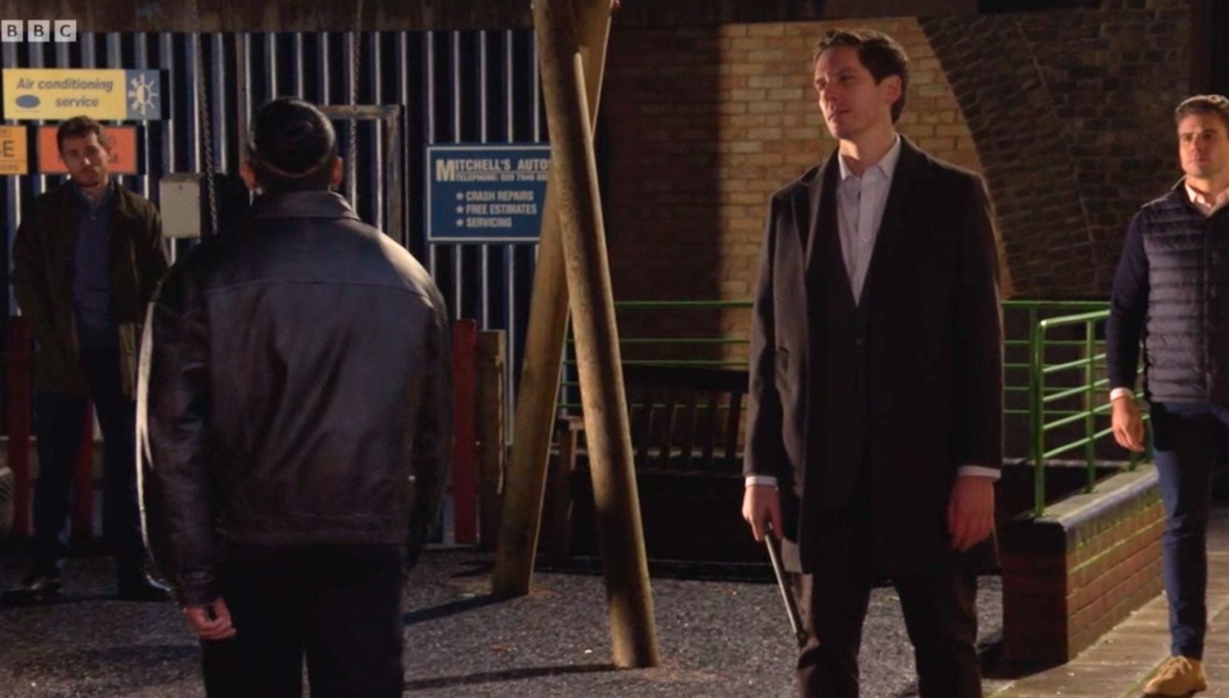 Ravi waiting to be attacked by a gang of men in EastEnders Ravi self-harm storyline