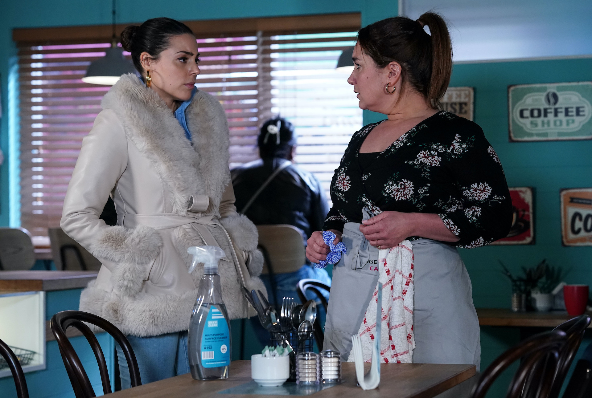Priya and Vicki talking in the cafe in EastEnders spoilers 