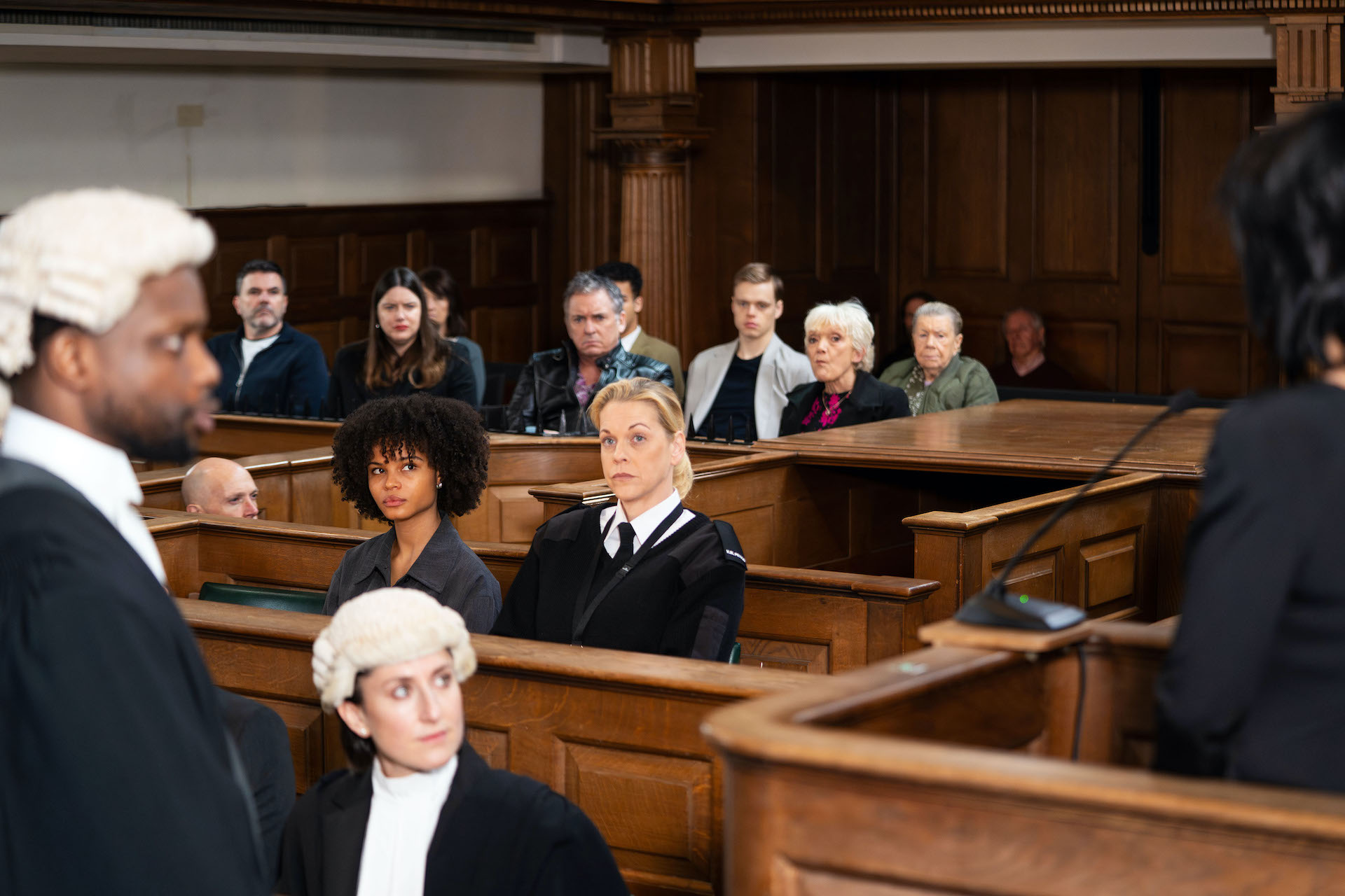 Jasmine in court, with her family around her in EastEnders spoilers