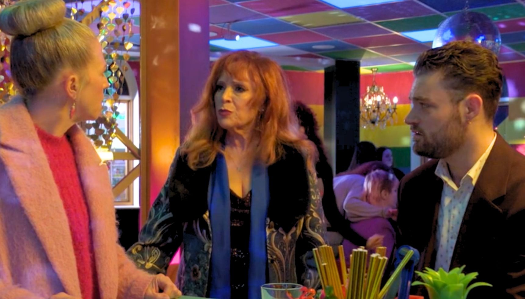 Elaine, johnny and Linda arguing in The Albert in EastEnders