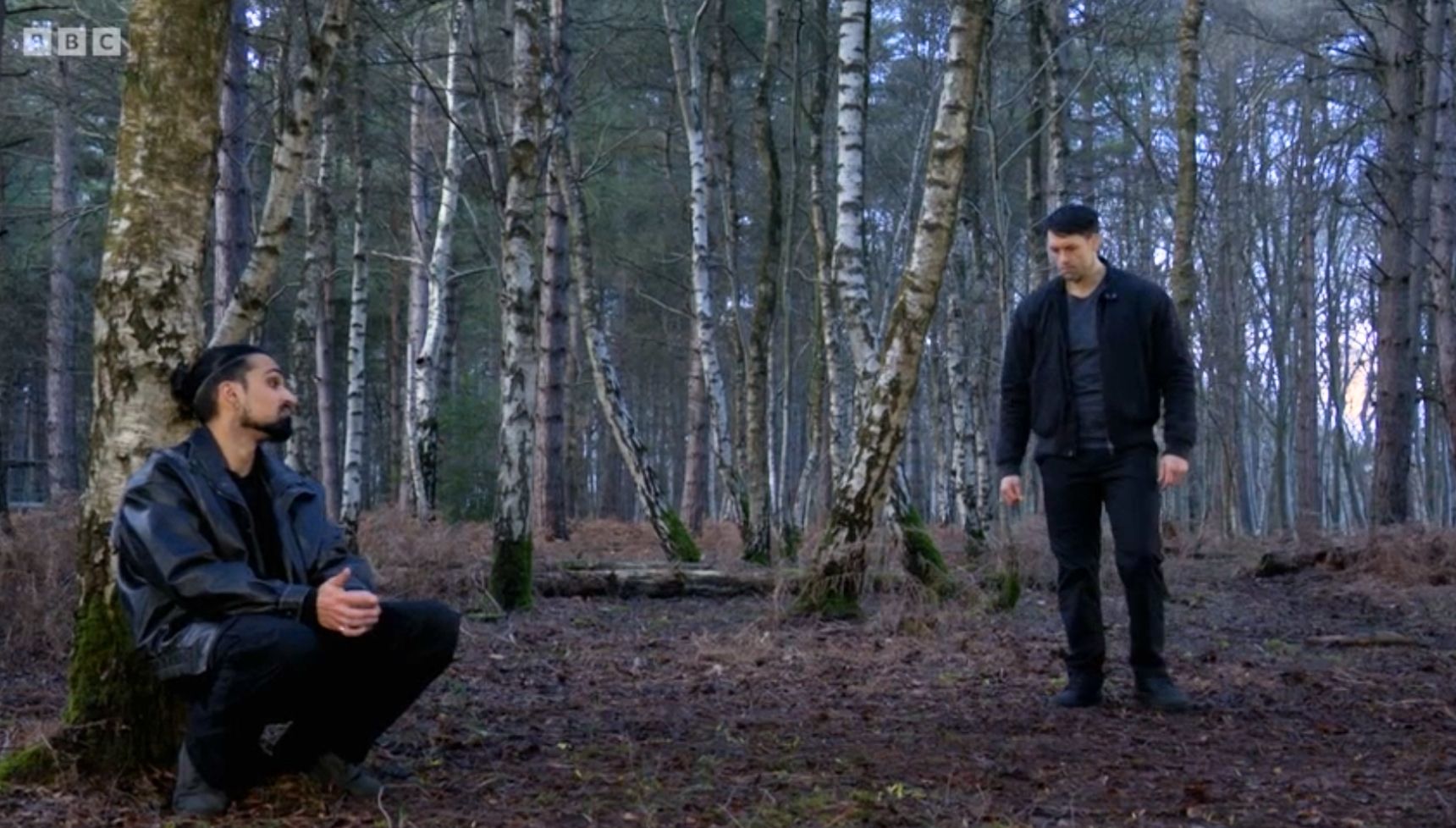Mark and Ravi having a showdown in the woods