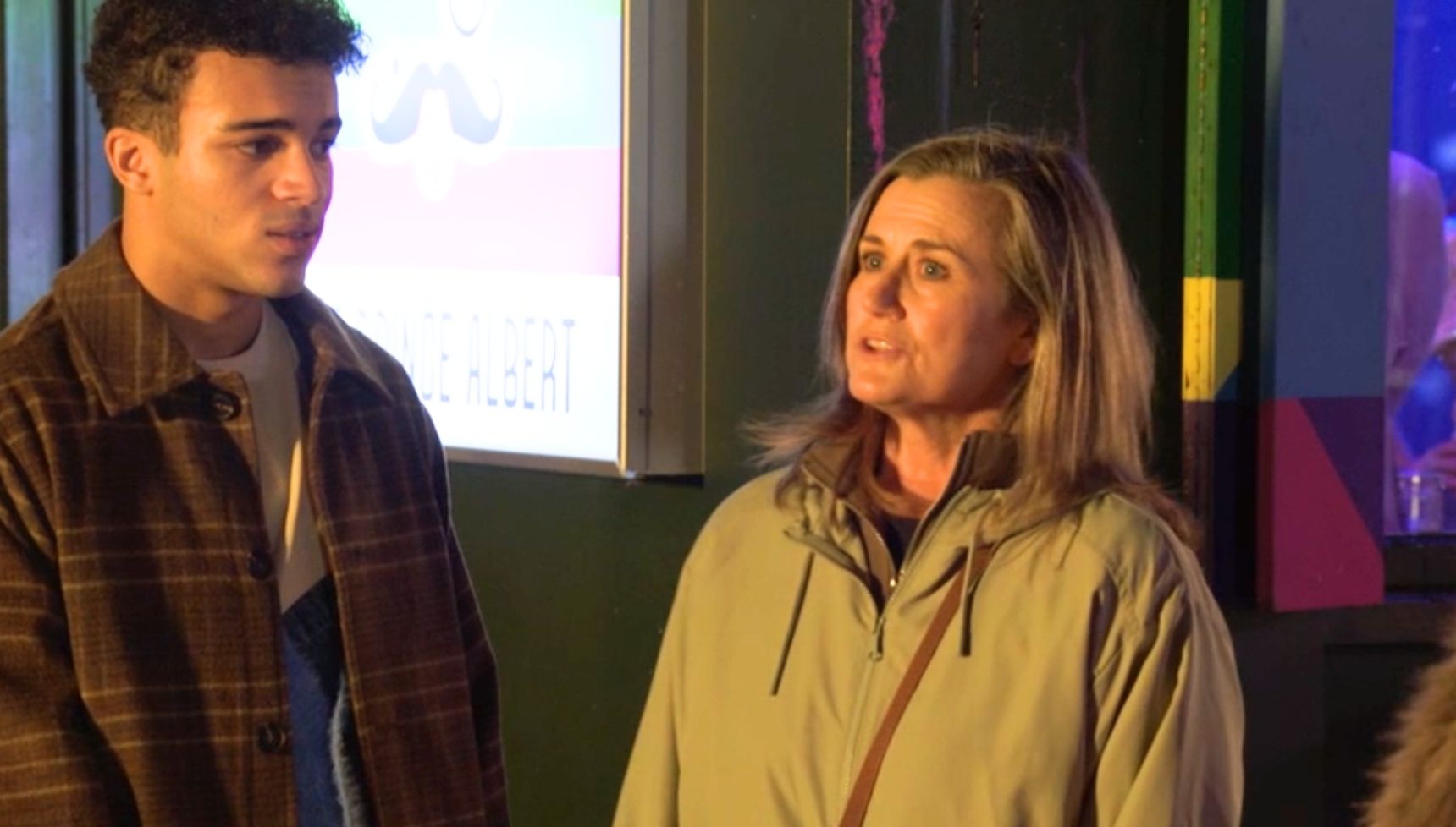 Josh and Sandra chat outside the Albert