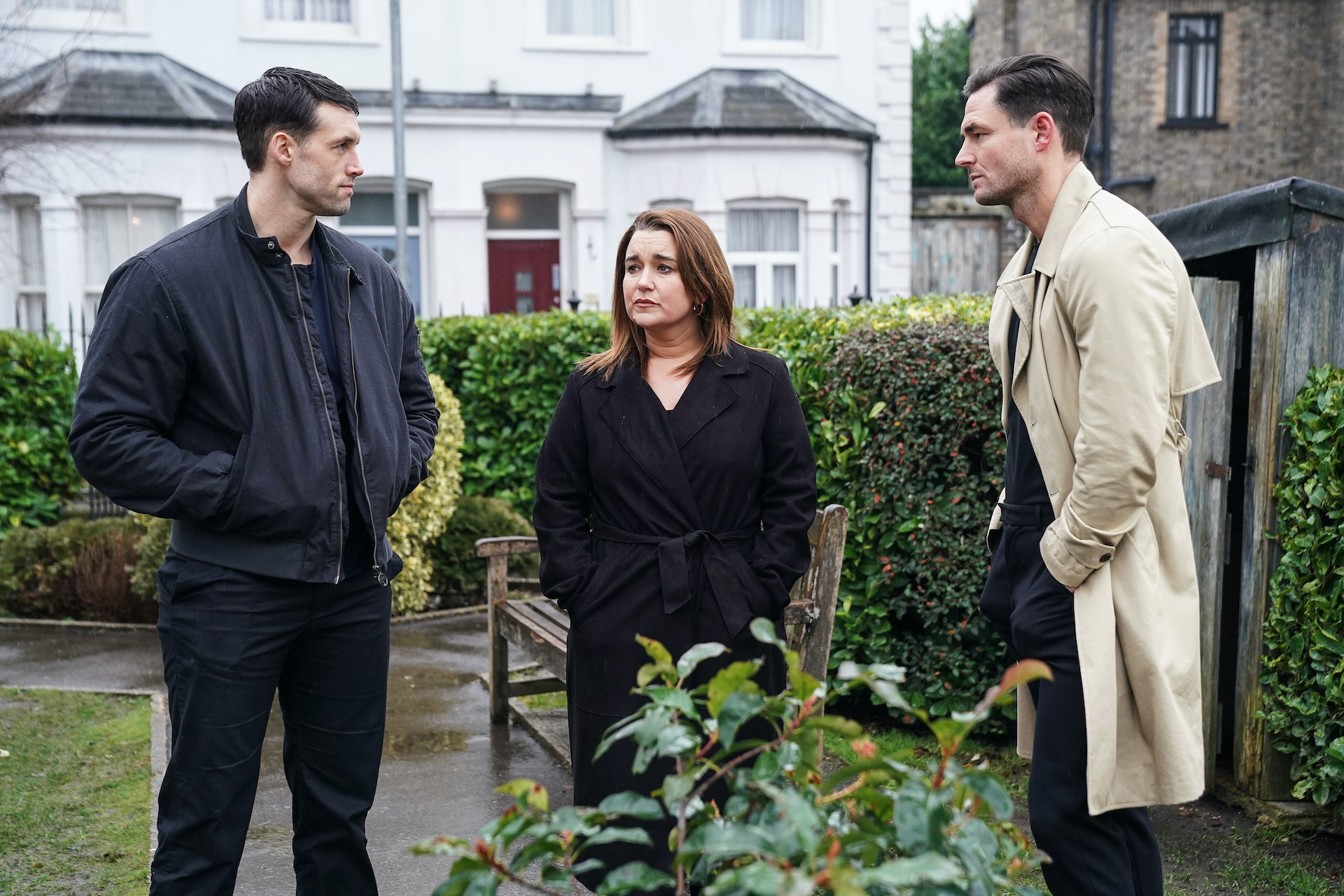 Mark, Vicki and Zack in the Square looking glum