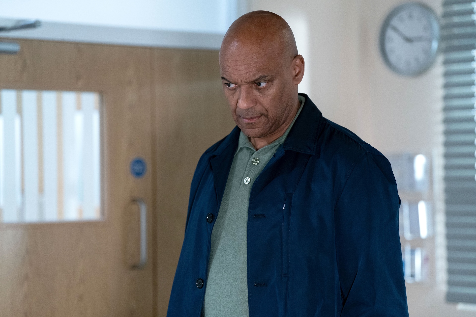 George looking cross at the hospital 