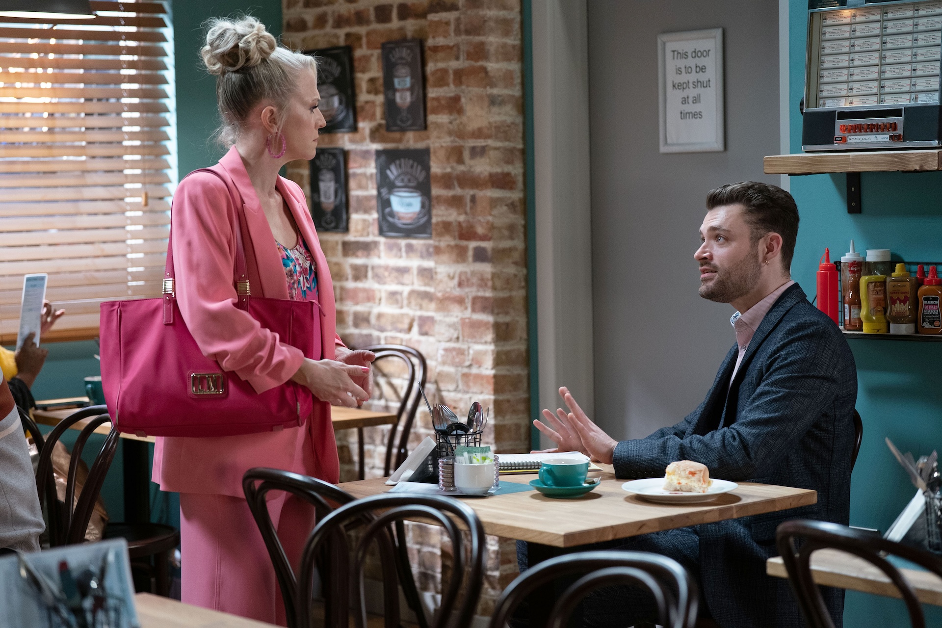 Johnny cross with Linda in the cafe in EastEnders spoilers