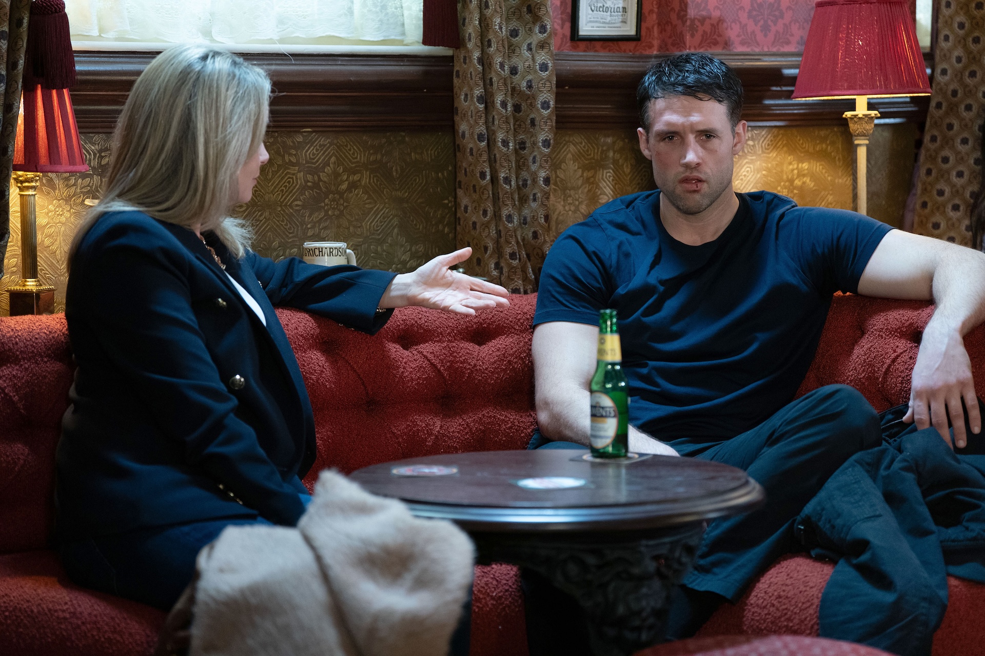Mark and Sam talking in the pub
