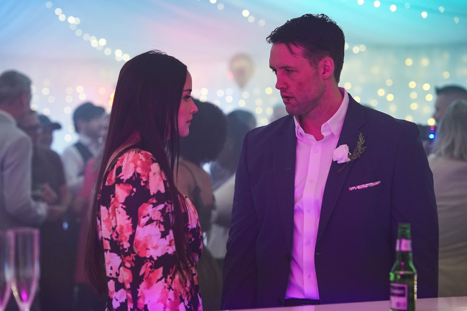Lauren and Mark talking at the wedding in EastEnders spoilers