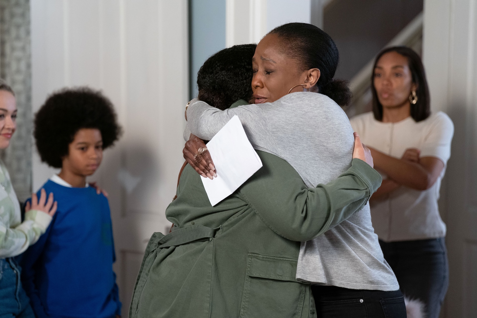 Denise and Libby hugging in EastEnders spoilers 