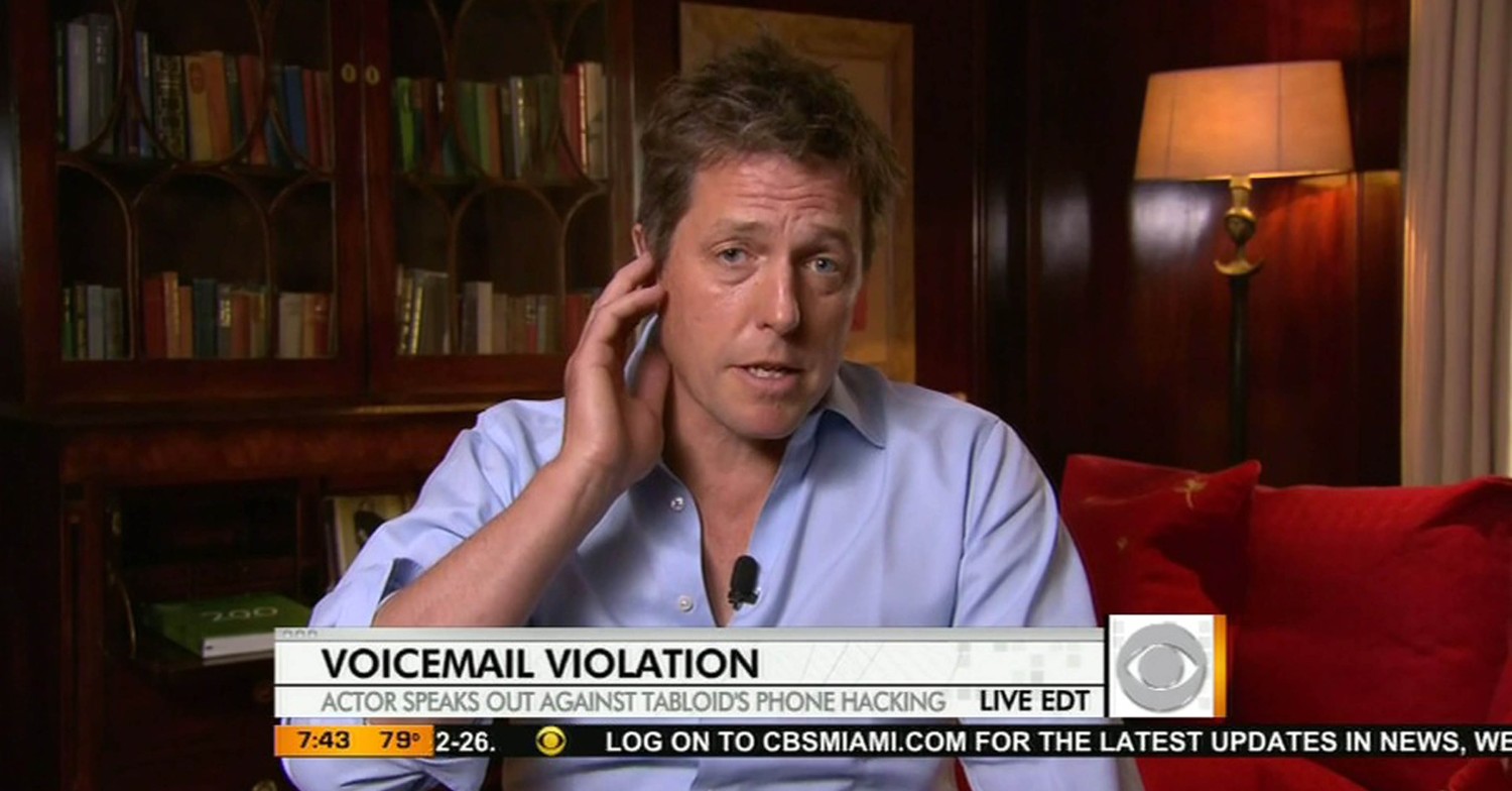 Hugh Grant appears on CBS to criticise the phone hacking scandal