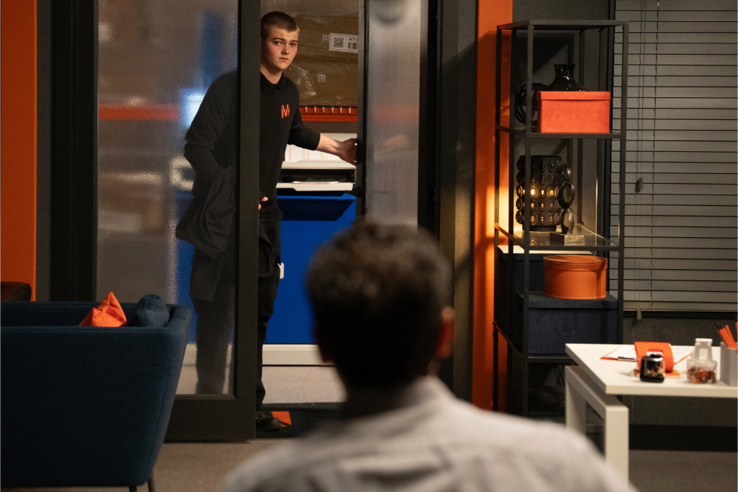 Dylan walks into Jai's office in Emmerdale