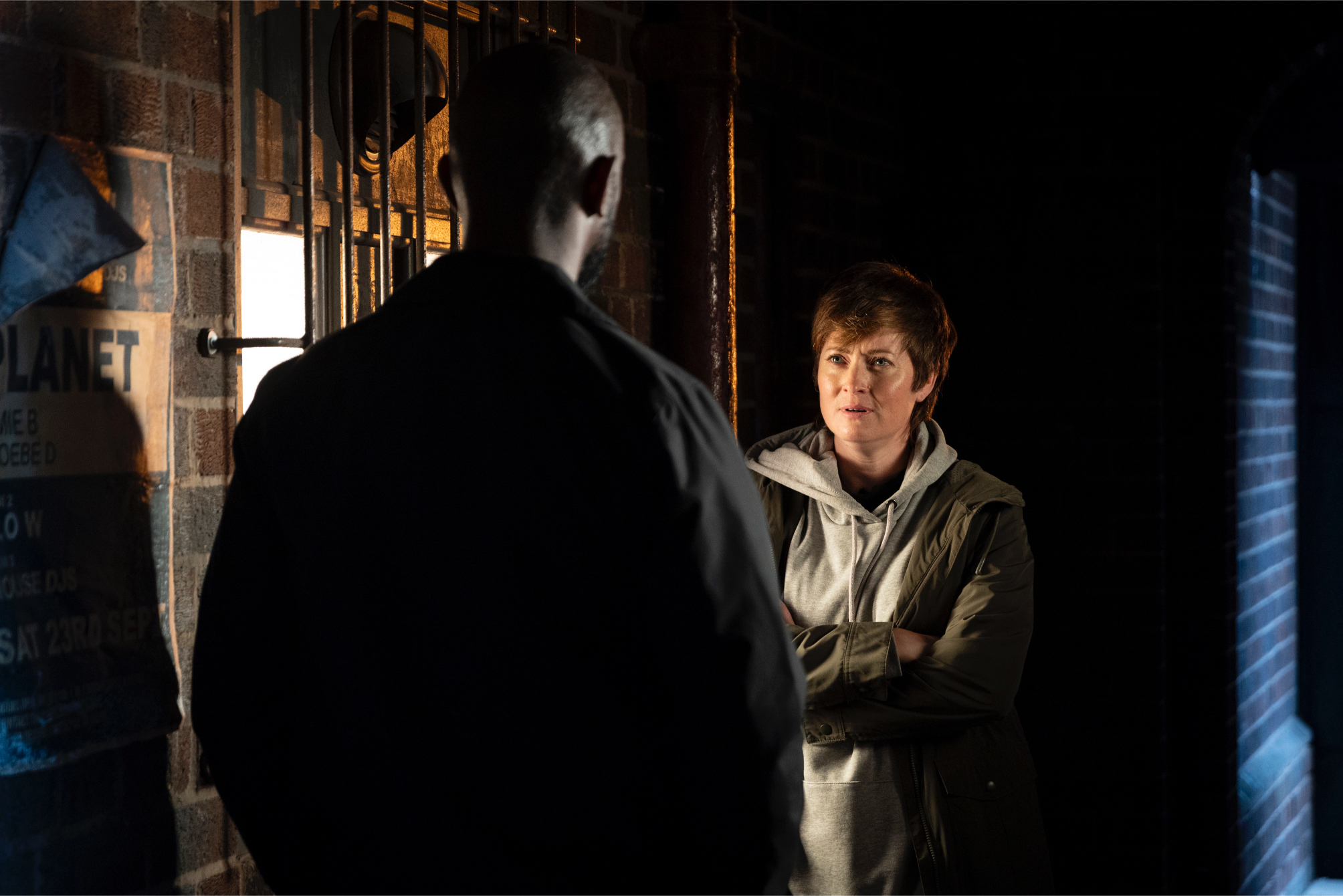 Becky and Costello talking in Coronation Street