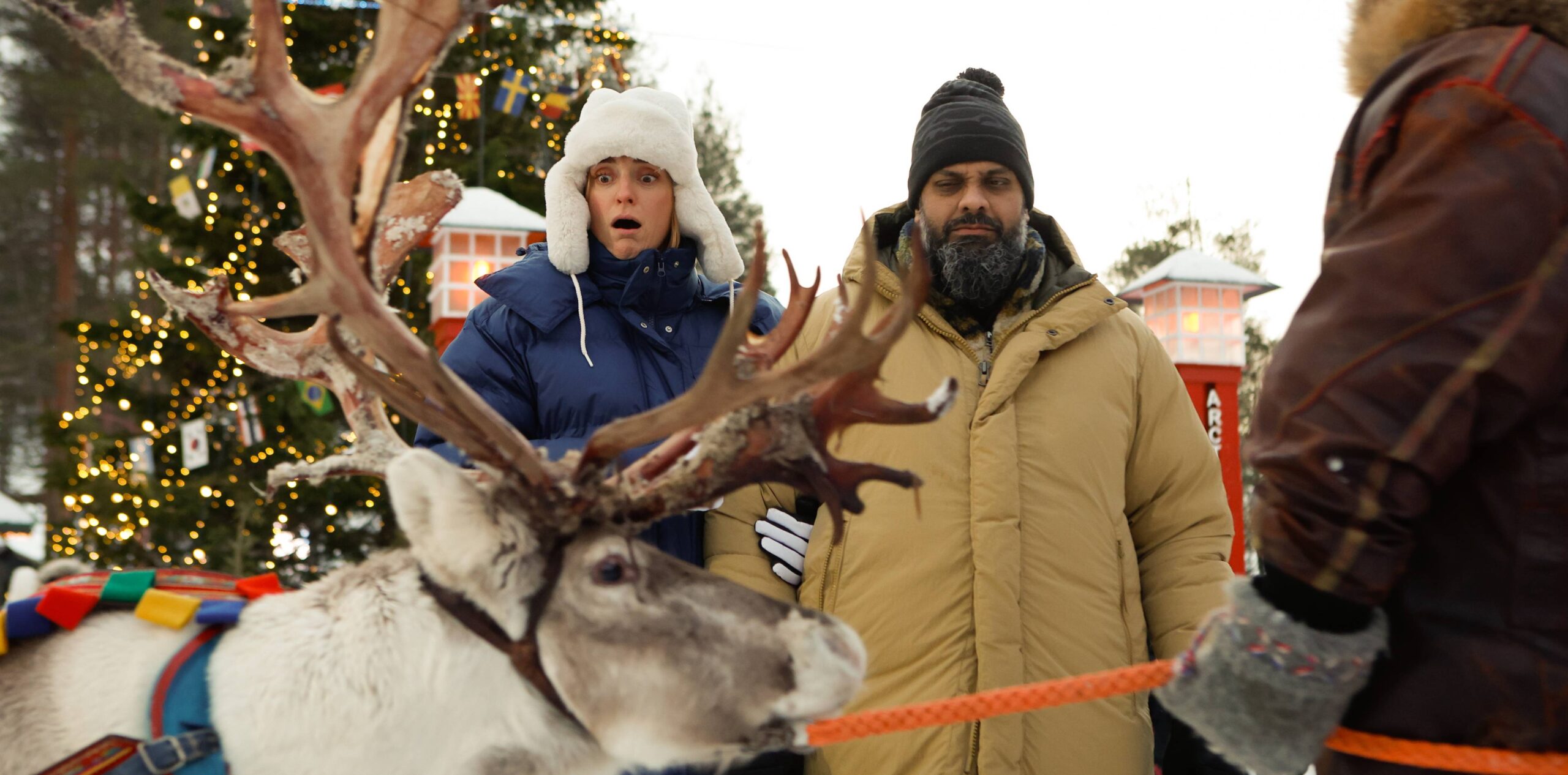Hannah (Morgana Robinson), Arslan (Guz Khan) in Stuffed Christmas special