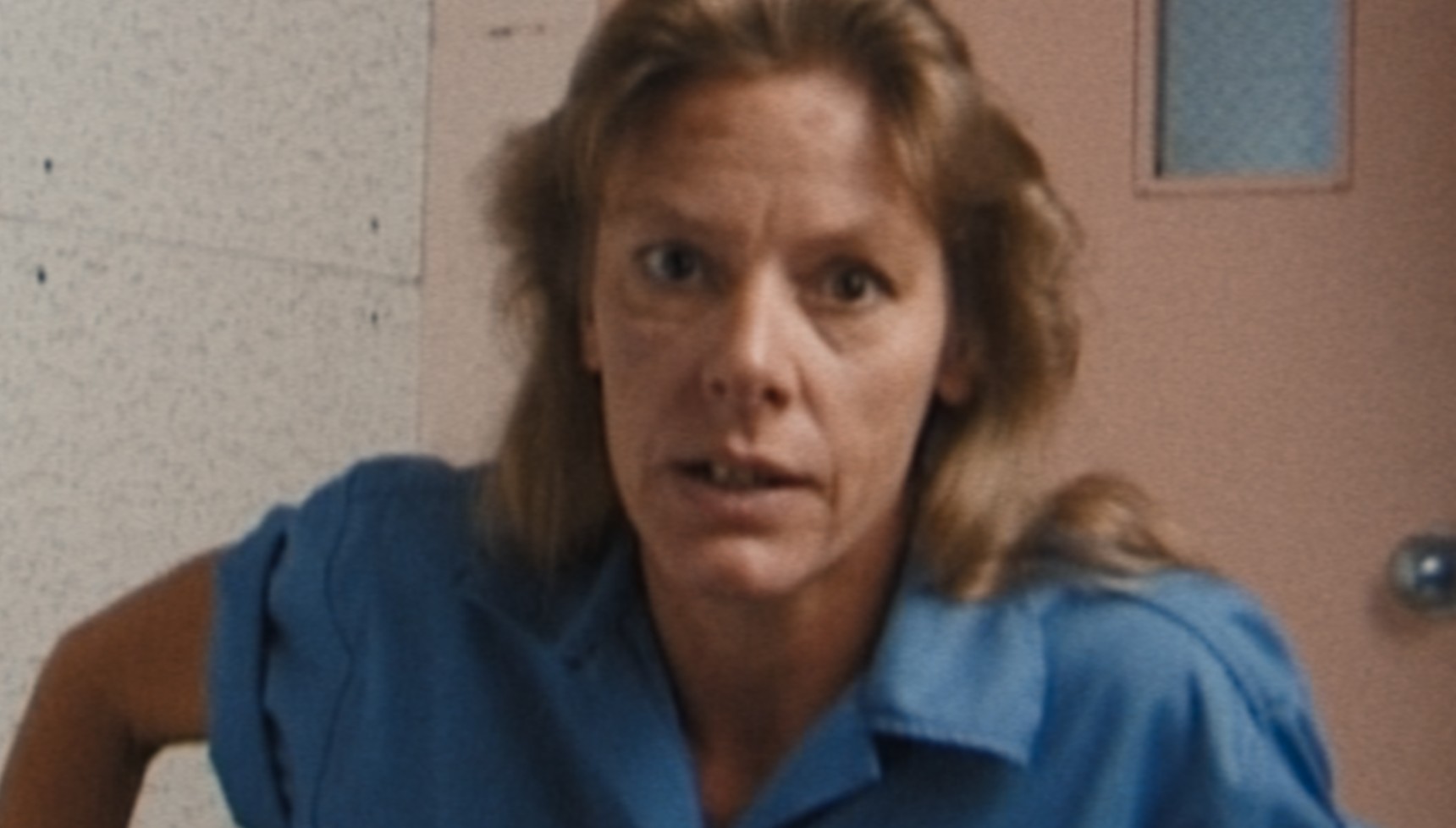 Serial killer Aileen Wuornos stares down the camera during an interview