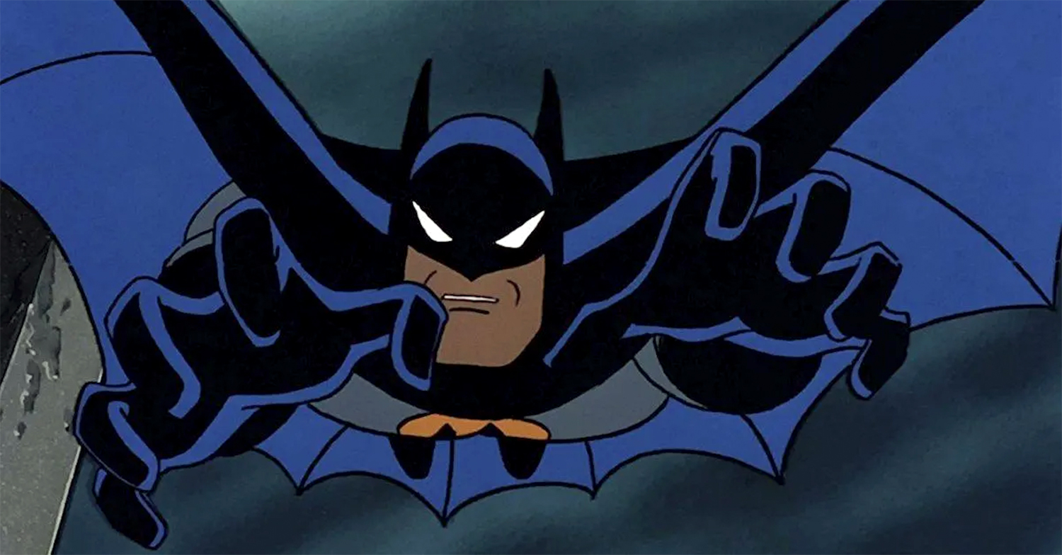 Batman leaping towards the camera in Batman: The Animated Series