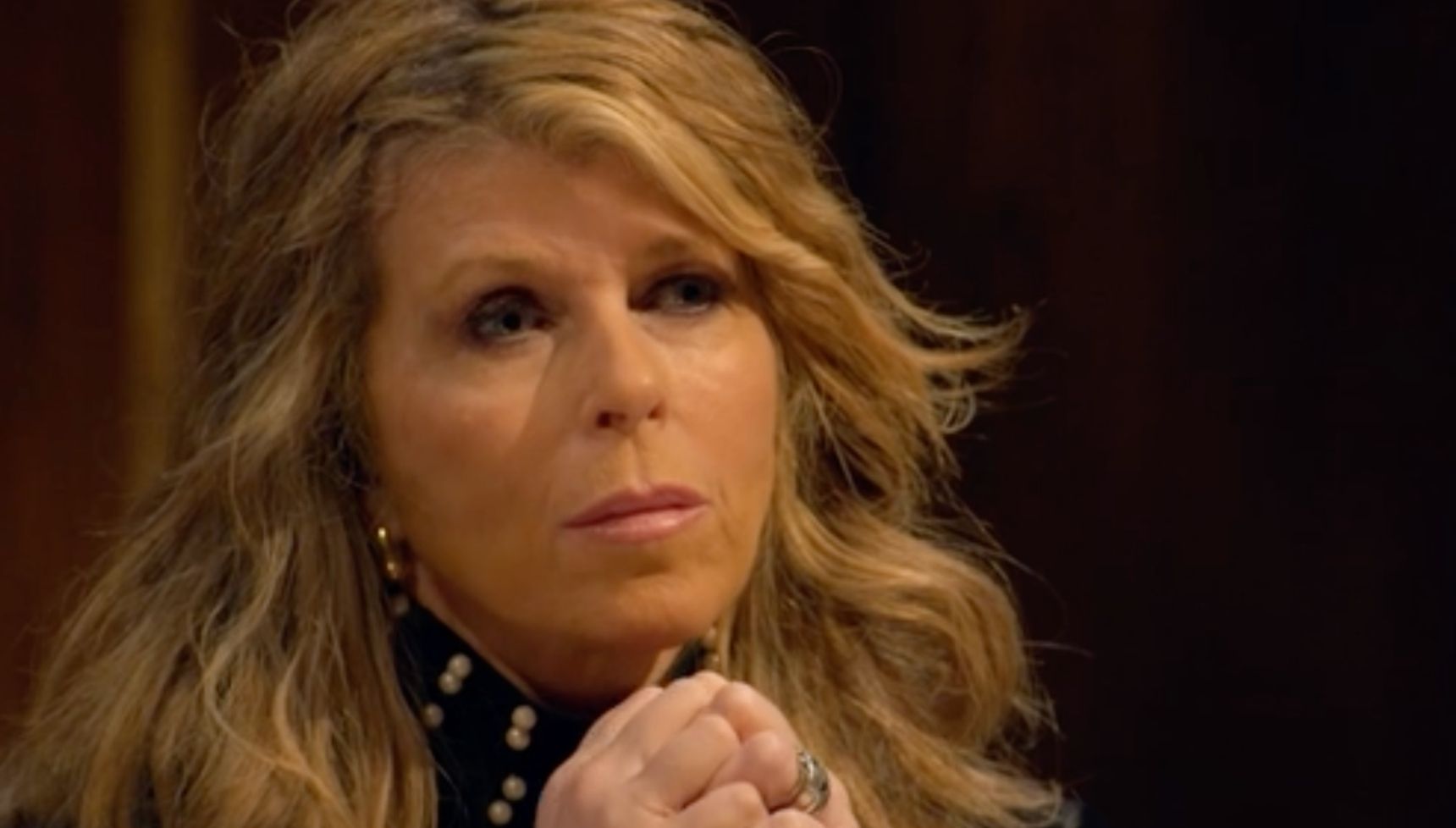 Kate Garraway looking serious on Celebrity Traitors