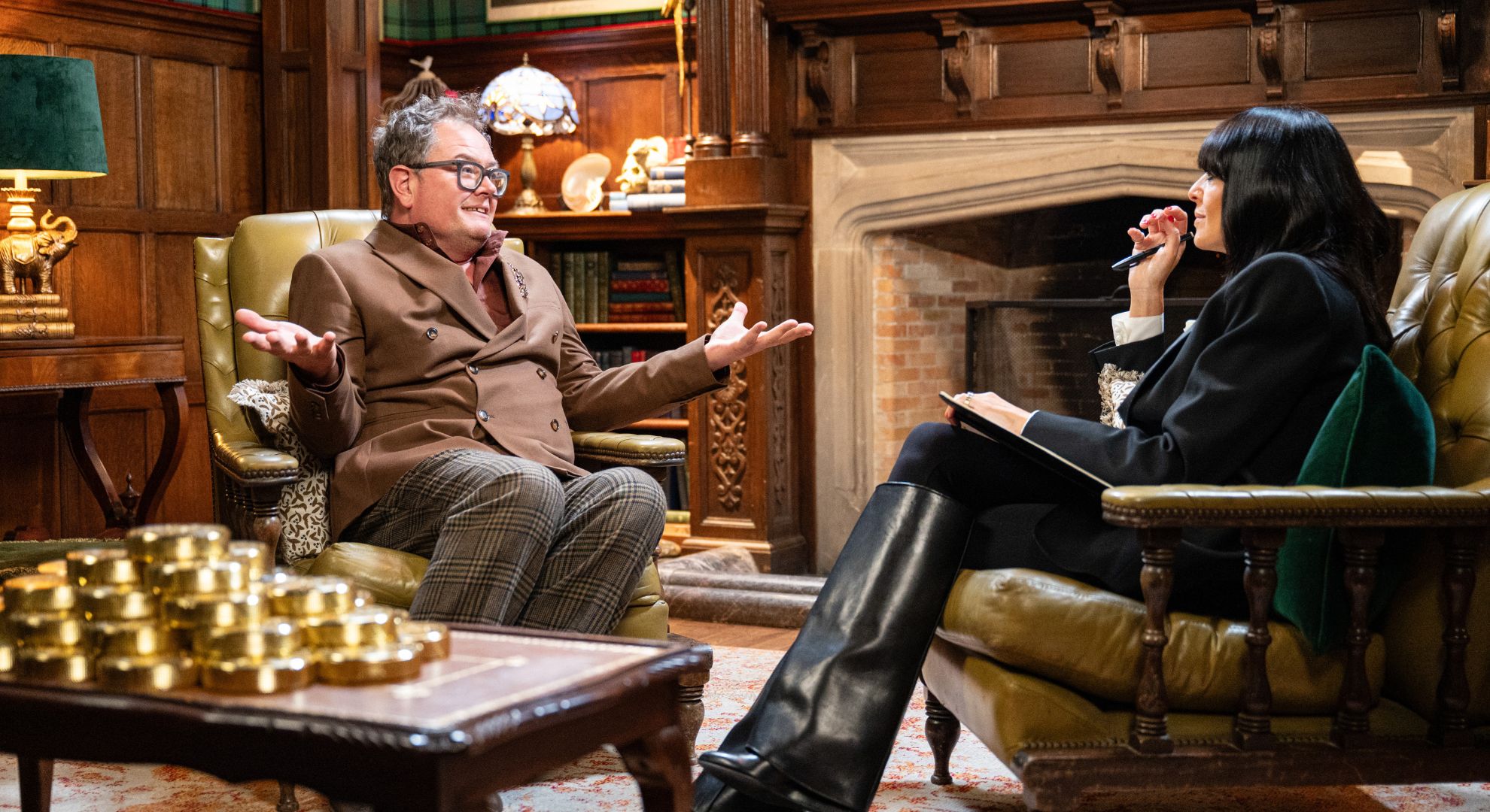 Alan Carr talking to Claudia Winkleman