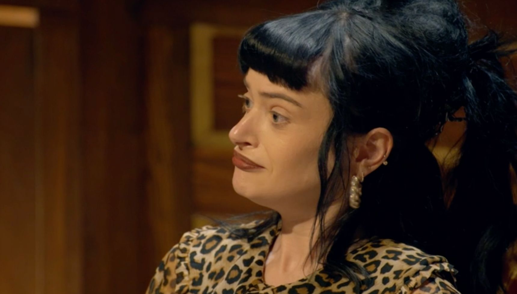 Ruth Codd in leopard print jacket