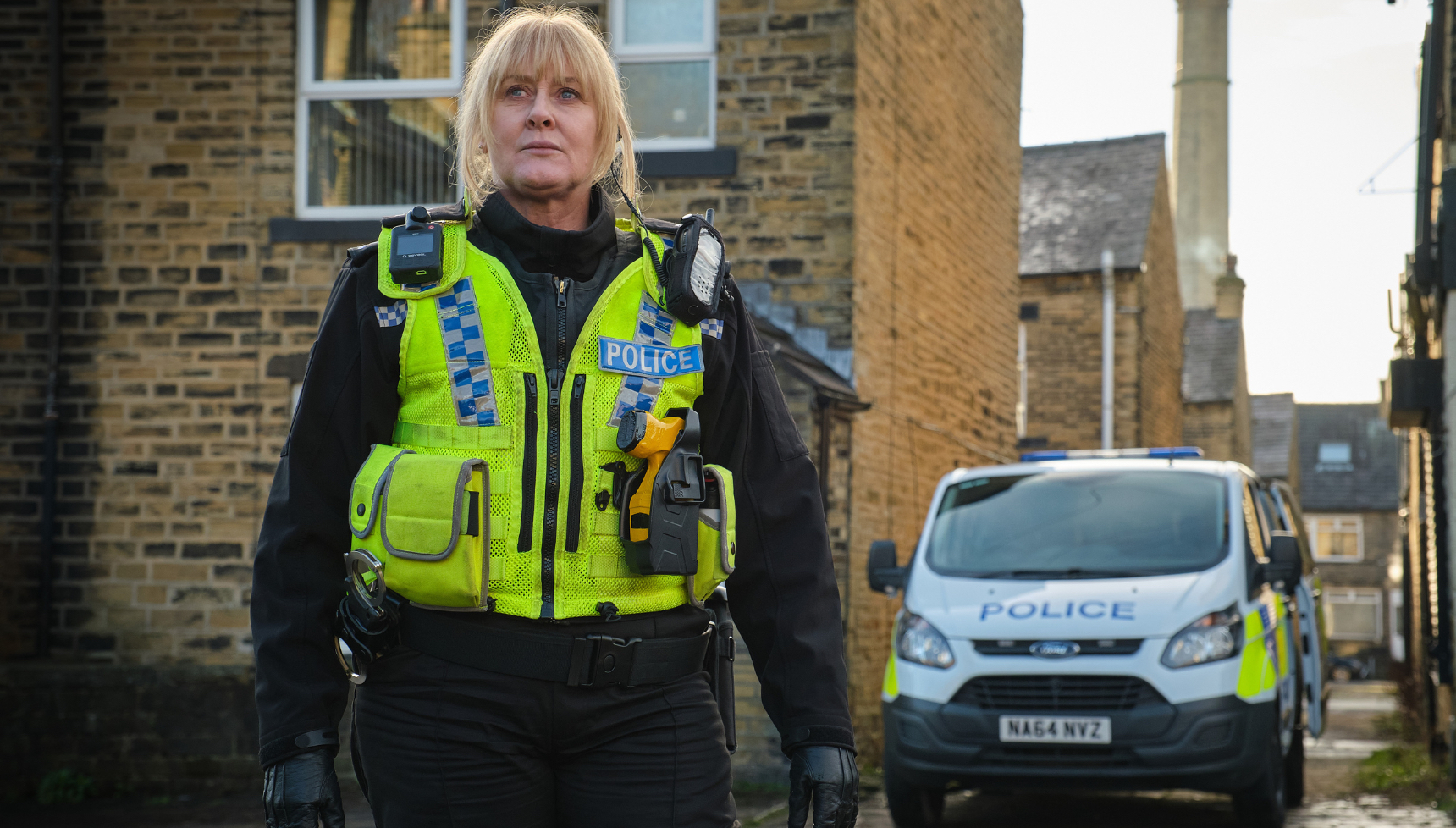 Sarah Lancashire dressed as a police officer in Happy Valley.